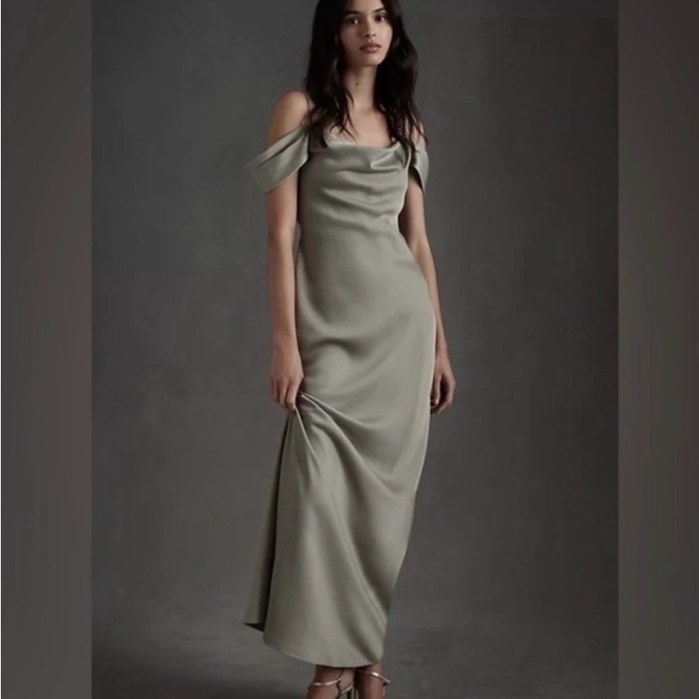 BHLDN Ira Satin Charmeuse Dress in Moss